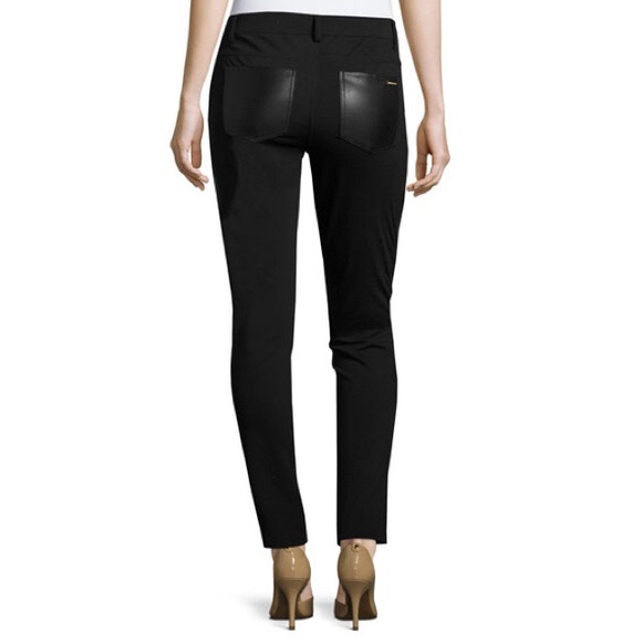 Michael Kors Faux-Leather Panel Moto Skinny Pants - Picture 2 of 7
